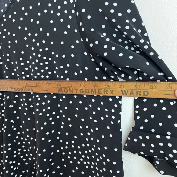 Black Women's Blouse Classy Polka Dot Shirt Dressy Work Flattering Size Large - Picture 12 of 16